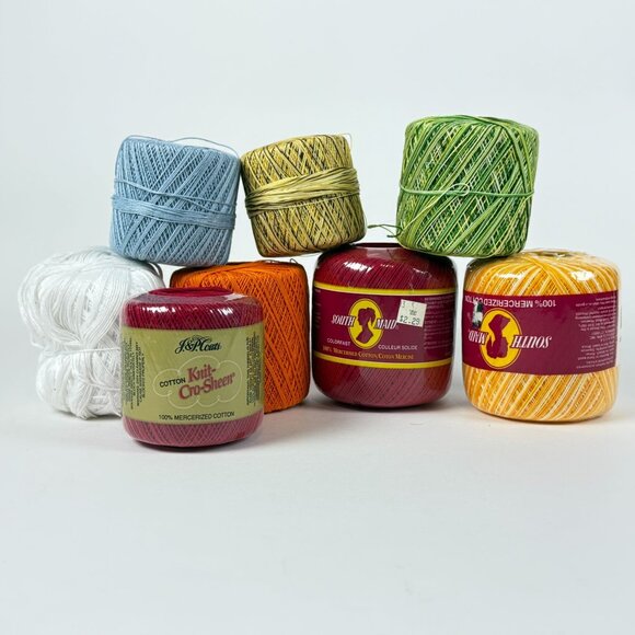 South Maid Mercerized Cotton Crochet Threads Lot of 8 Mixed Colors - Picture 1 of 9